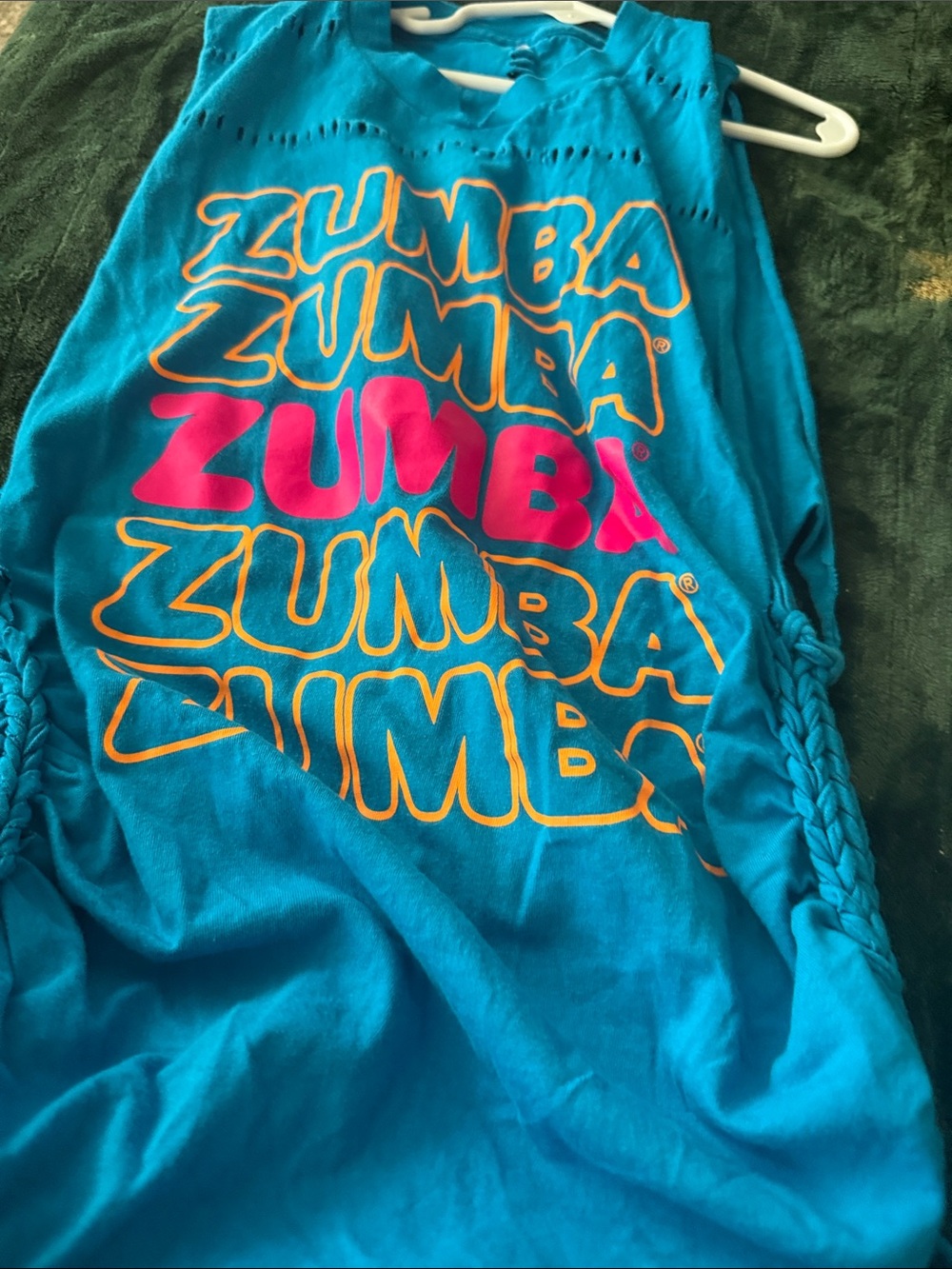 Zumba Fitness Turquoise Tank Top with Pink & Yellow Logo